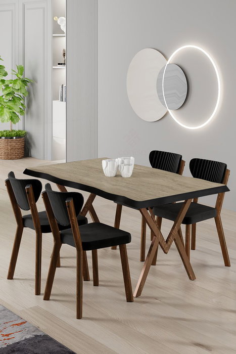 Hanah Home Akort - Juego de mesa y sillas de comedor de 5 piezas, Travertino y Negro Hanah Home Akort - Juego de mesa y sillas de comedor de 5 piezas, Travertino y Negro